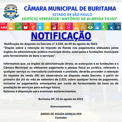 NOTIFICAÇÃO - DECRETO Nº 4.838 DE 09 DE AGOSTO DE 2023