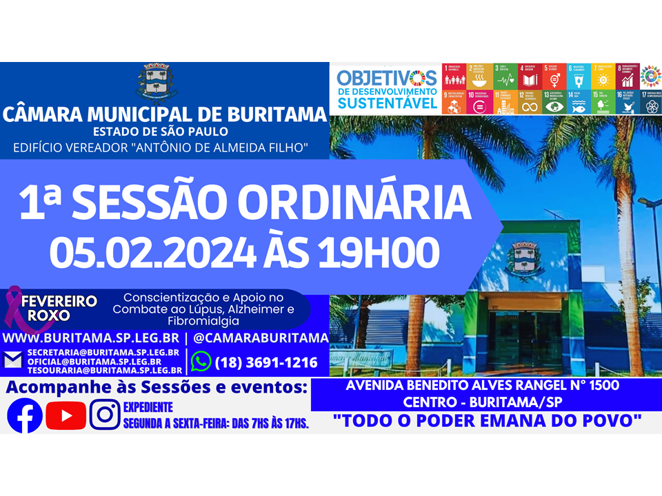 1ª SESSÃO ORDINÁRIA - 05.02.2024 ÀS 19H00.