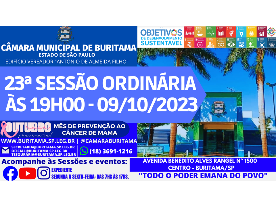 23ª SESSÃO ORDINÁRIA - 09.10.2023 ÀS 19H00.