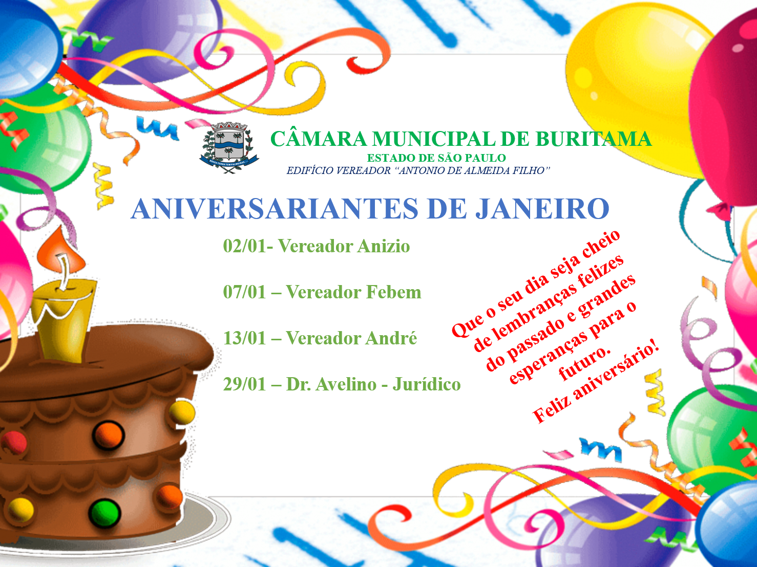 ANIVERSARIANTES DE JANEIRO